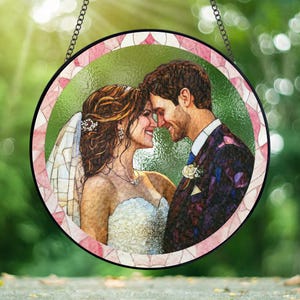 Custom Couple Photo Suncatcher, Personalized Couple Window Hanging Suncatcher Ornament, Wedding Anniversary Valentine Gift For Husband Wife