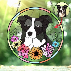 Custom Pet Portrait Stained Glass Suncatcher, Personalized Dog Cat Glass Art, Pet Portrait From Photo, Pet Memorial Gift, Pet Lover Gift