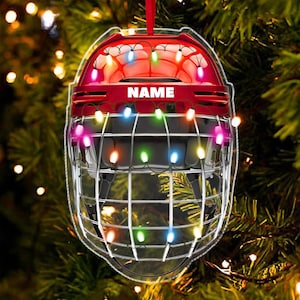 Personalized Ice Hockey Helmet With Cage Christmas Ornament, Custom Hockey Player Ornament Decor, Gift For Hockey Lovers, Hockey Ornament