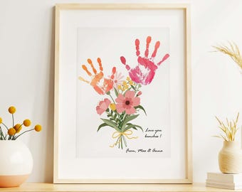 Custom Flower Handprint Craft Art, Grandma Birthday Handprint, Mother's Day 2025, Gift from Kids or Grandkids, Mother's Day Gift