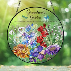 Cadeau grand-mère, attrape-soleil personnalisé fleurs de naissance, cadeau jardin de grand-mère personnalisé, cadeau maman, cadeau grand-mère des petits-enfants