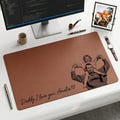 Custom Dad Photo Sketch Line Art Desk Mat, Personalized Photo Father's Day Gift For Husband, Dad Picture Desk Pad Mouse Mat