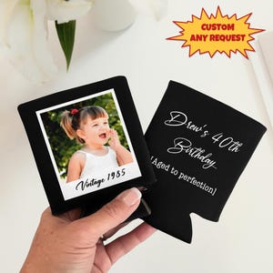 Personalized Retro Photo Birthday Can Coolers, Custom Birthday Year With Photo Can Coolers Text, Custom Birthday Party Favor, Can Coolers