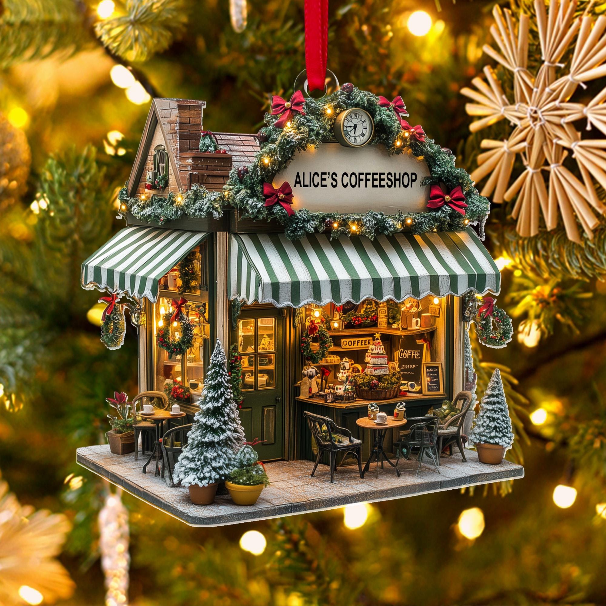 クリスマスオーナメント　ハウスオブジェ　コーヒーショップ Personalized Coffee Shop 2D Flat Acrylic Ornament, Coffee Store