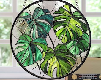 Monstera Plant Stained Glass Suncatcher, Monstera Plant Lover Gift Decor, Plant Lady Decor, Plant Mom Decor, Yard Decor, Plant Suncatcher