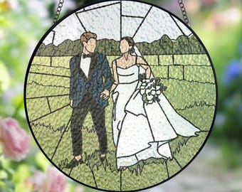 Personalized Anniversary Stained Glass, Custom Stained Glass Couples Portrait Sun Catcher, Wedding Gift Valentine Gift For Boyfriend Couples