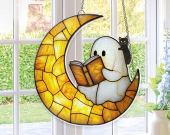 Niedliche Geister Figuren Halloween Deko - Acryl Ghost Mit Buch 2D Ornament Für Schreibtisch