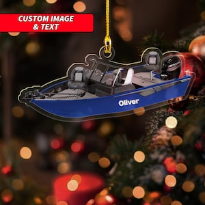 Personalized Fishing Boat Christmas Ornament 2025, 2D Flat Two Person Boating Ornament, Custom Family of 2 Pantoon Gifts, Christmas Ornament