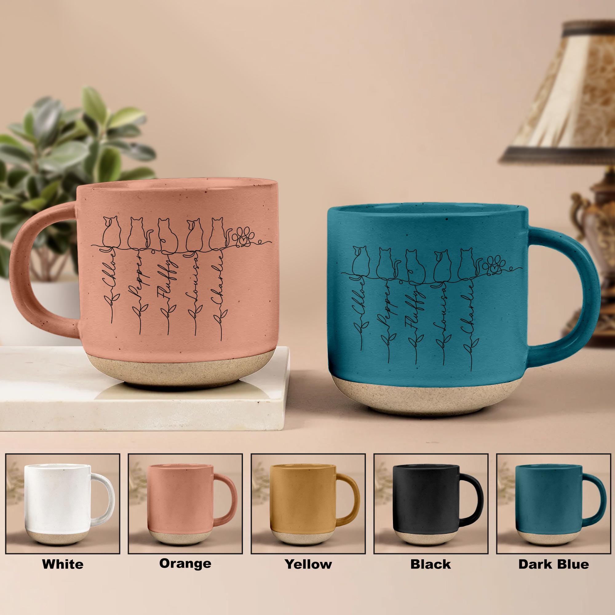 Personalized Cat With Name Pottery Mug, Custom Cat Mug Gift, Unique Cat Lover Present, Gift For Cat Owner, Family Gift, Pet Lover