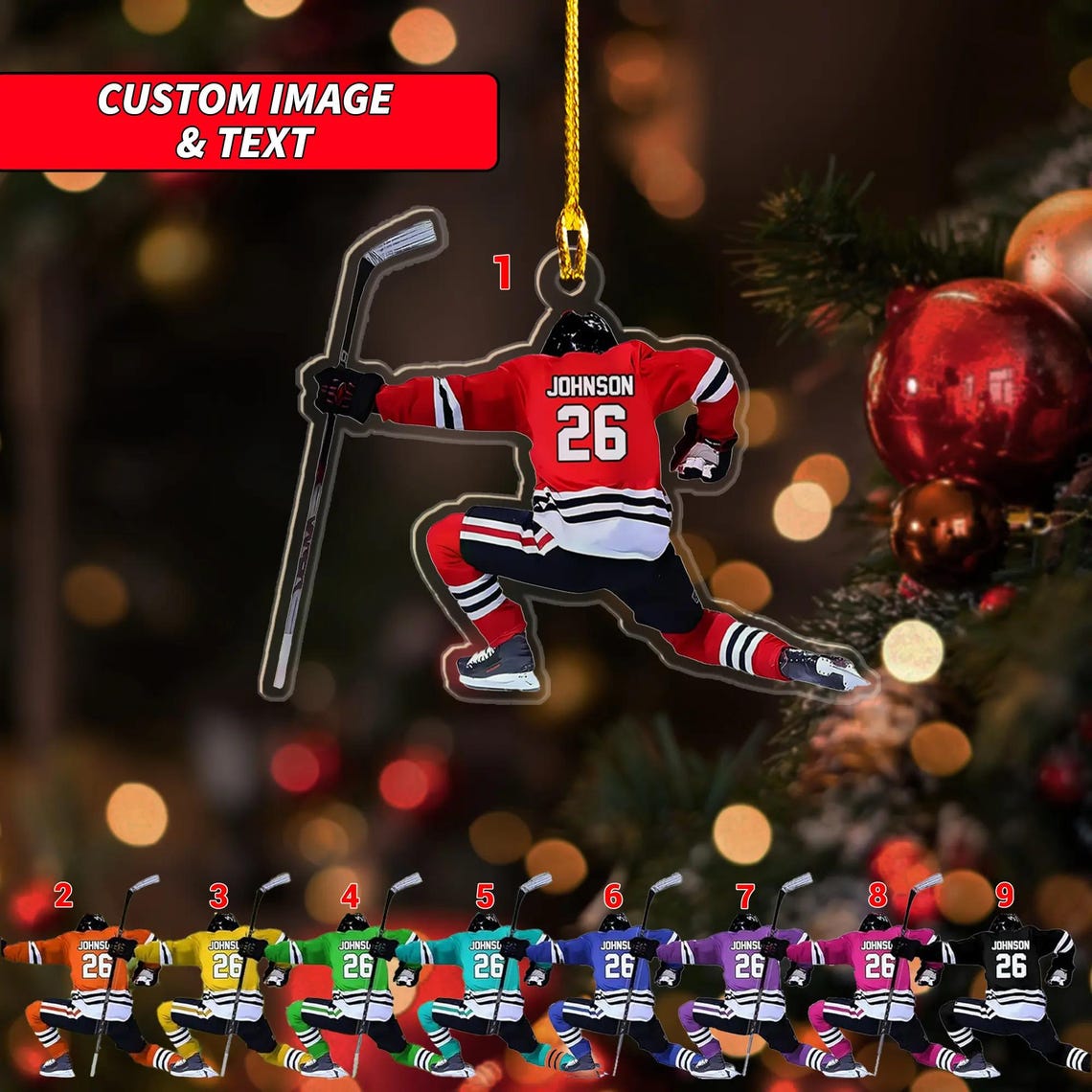Personalized Hockey Player Christmas Ornament 2024, Custom Hockey