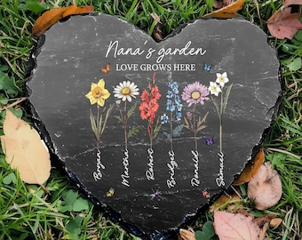 Personalized Grandma's Garden Stone, Custom Love Grows Here Garden Stone Gift, Birth Month Flower Garden Stone, Mother's Day Gift 2025