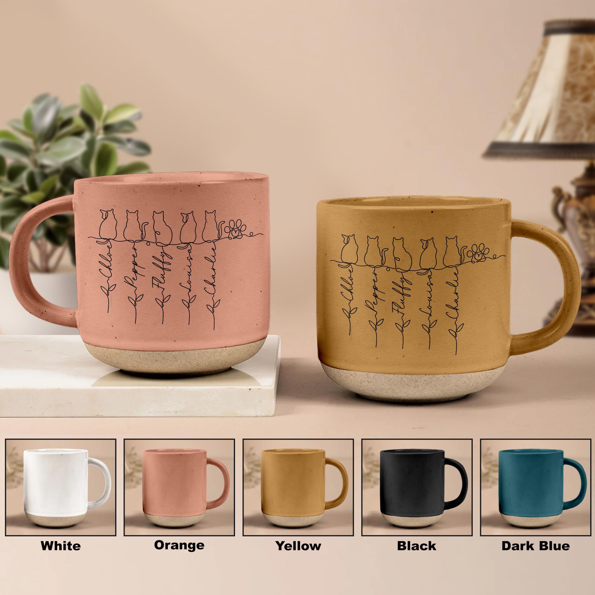 Personalized Cat With Name Pottery Mug, Custom Cat Mug Gift, Unique Cat Lover Present, Gift For Cat Owner, Family Gift, Pet Lover
