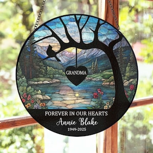 Personalized Loss Of Grandma Memorial Stained Glass Suncatcher, Loss Of Mom Grandpa Window Hanging, Custom Remembrance Gifts Papa