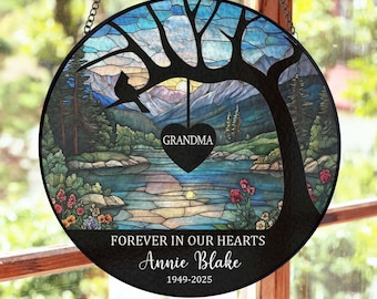 Personalized Loss Of Grandma Memorial Stained Glass Suncatcher, Loss Of Mom Grandpa Window Hanging, Custom Remembrance Gifts Papa