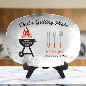 Personalized Grilling Plate, Custom Father&#39;s Day Gift From Kids, Grill Gifts, BBQ Custom Platter, Daddy&#39;s Grilling Plate