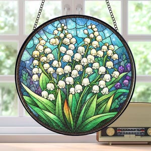 Birth Flower Suncatcher Stained Glass, Lily Of The Valley Birth Month Flower Window Hanging, Mothers Day Gift For Mom