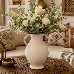 Rustic Amphora Vase 3D Printed Home Decor with Handles - Modern Centerpiece for Dried Flowers & Plants