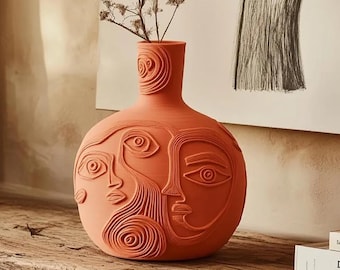 Vaso Abstract Faces – Arte decorativa impressa em 3D inspirada em Picasso, casa moderna de 9,5&quot; de altura | Presente exclusivo para amantes da arte, peça central