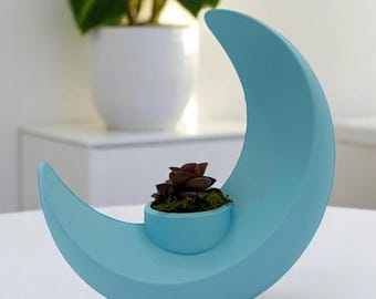 Crescent Moon Planter - 3D Printed Tealight Holder & Celestial Home Decor for Succulents, Candles, and Desk Accents