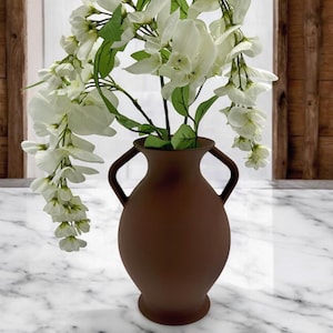 Rustic Amphora Vase 3D Printed Home Decor with Handles - Modern Centerpiece for Dried Flowers & Plants