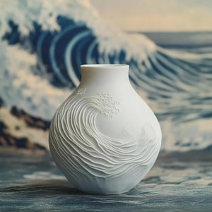 Hokusai Wave Vase Japanese Art Inspired Home Decor Centerpiece 8-inch Ocean Design