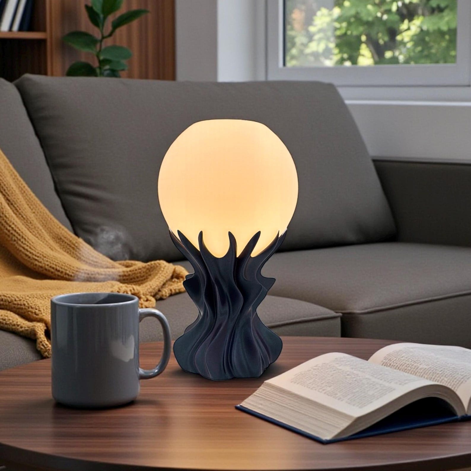 Sculptural Table Lamp 3D Printed Organic Base Globe Shade Modern ...