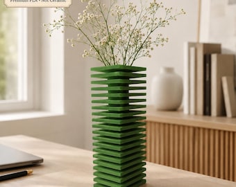 Modern Slatted Vase | Tall Geometric Centerpiece | Minimalist Contemporary Home Decor