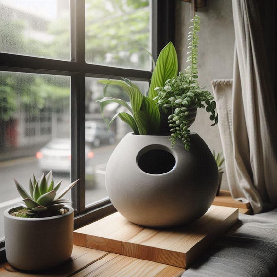 Modern Self-Watering Sphere Planter - Biodegradable Polymer for Home & Office Indoor Plants