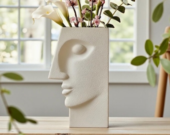 Contempo Face Vase, 3D Printed Sculpture, Minimalist Home Decor