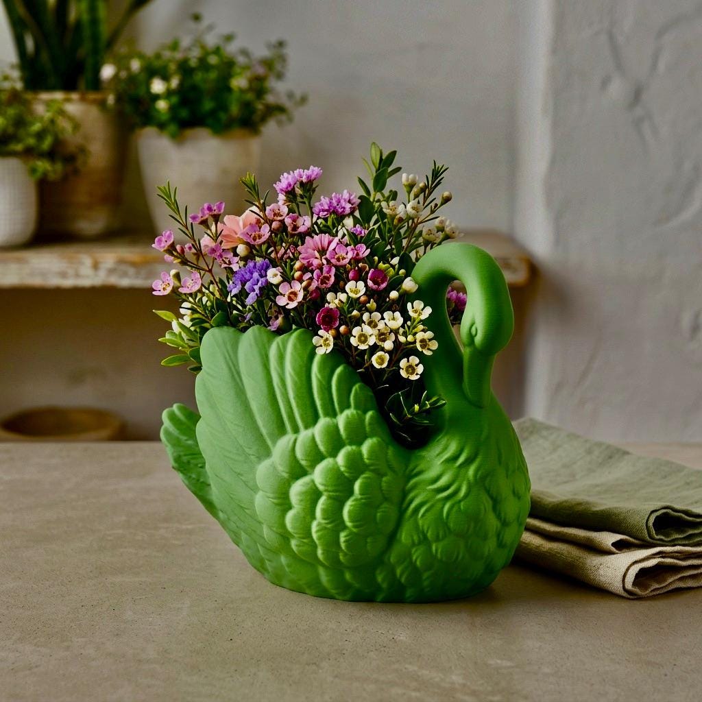 Swan Planter - Elegant White Decorative Garden Pot With Drainage