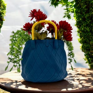 Chic Quilted Handbag Vase – 3D Printed Multi-Purpose Decorative Vase with Removable Handles, Mix & Match Colors, Modern Home Storage