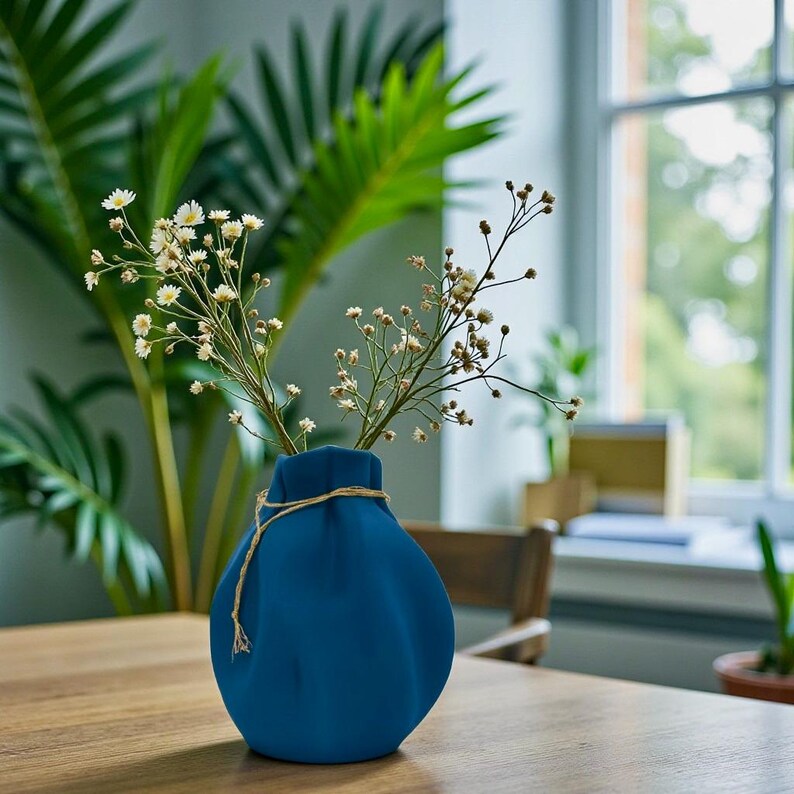 Wave Vase Sculptural Modern Home Decor Eco-Friendly Minimalist Centerpiece for Dried Flower Arrangements Blue - Marine