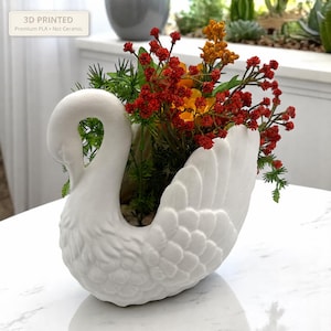 Maceta Cisne - Elegante maceta decorativa blanca con drenaje para plantas de interior y exterior, suculentas y decoración moderna para el hogar y la oficina.