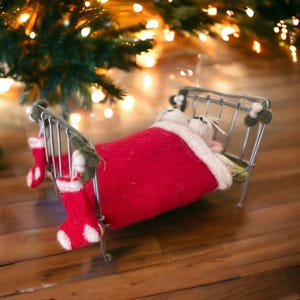 Hand Made Mice Sleeping in Bed Ornament Gift, Twas The Night Before Christmas Cute Mice Christmas Gift, Unique Christmas Gift