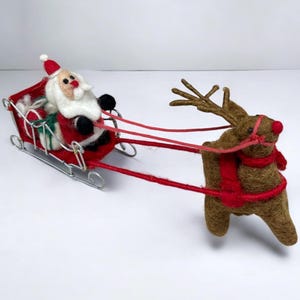 Santa and Rudolph with Sleigh and Presents Hand Made Christmas Gift Ornament, Rudolph Reindeer Christmas Ornament