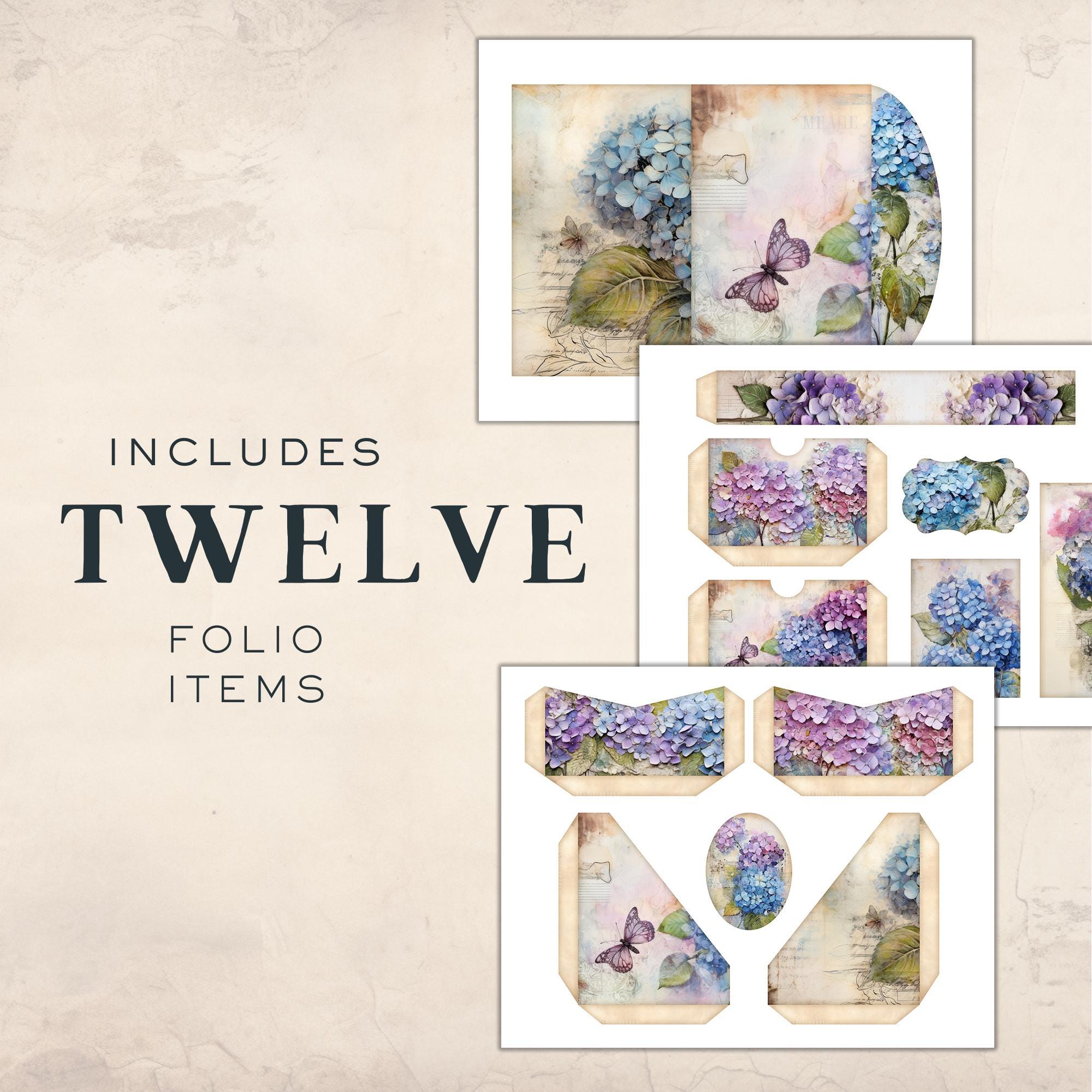Hydrangea Junk Journal Kit, Printable Digital Garden Floral Ephemera ...