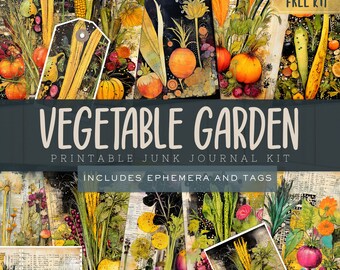Vegetable Garden Junk Journal Digital Kit, Printable Papers Insert, Scrapbooking Supplies, Ephemera and Tags Vintage Digi, Instant Download