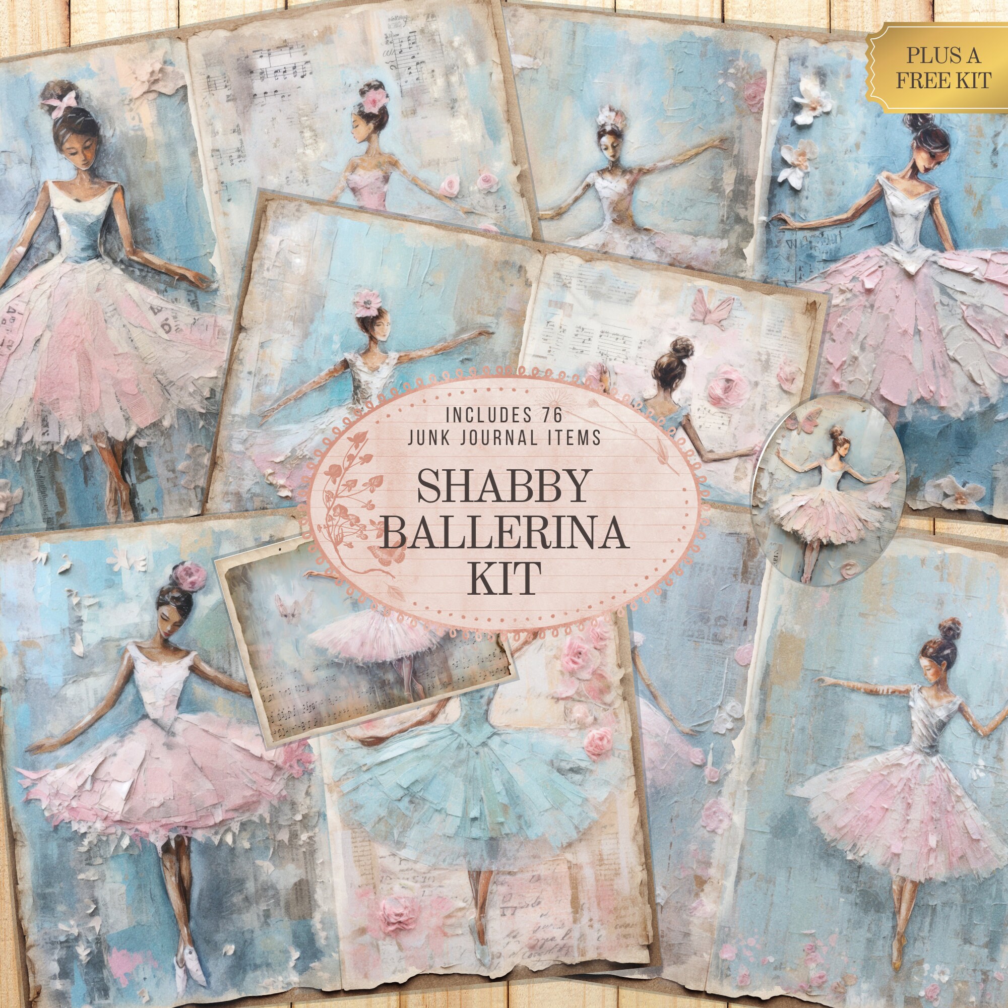 Ballerina Junk Journal Kit, Printable Digital Vintage Ephemera Folio Papers