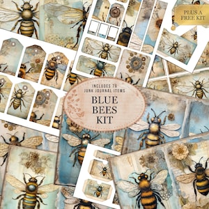 Bees Junk Journal Kit, Honey Bee, Vintage Bee, Digital Collage Sheet, Printable Junk Journal Paper, Beekeeper Papers, Beehives Ephemera Gift