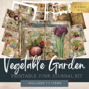 Kit de journal indésirable du potager, éphémères numériques, folio végétarien, pages imprimables vintage, scrapbooking téléchargeable