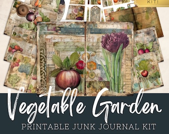 Vegetable Garden Junk Journal Kit, Digital Ephemera, Veggie Folio, Vintage Printable Pages, Scrapbooking Downloadable