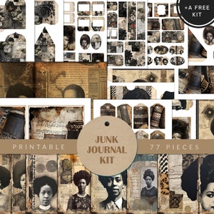 Kit diario spazzatura afroamericano, nero gotico, pacchetto Afro Ephemera, documenti digitali, ragazze africane, stampabile digitale, etichette, buste, Folio