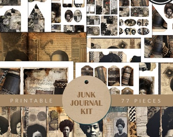 Afro American Junk Journal Kit, Gothic Black, Afro Ephemera Pack, Digital Papers, African Girls, Digital Printable, Tags, Envelopes, Folio