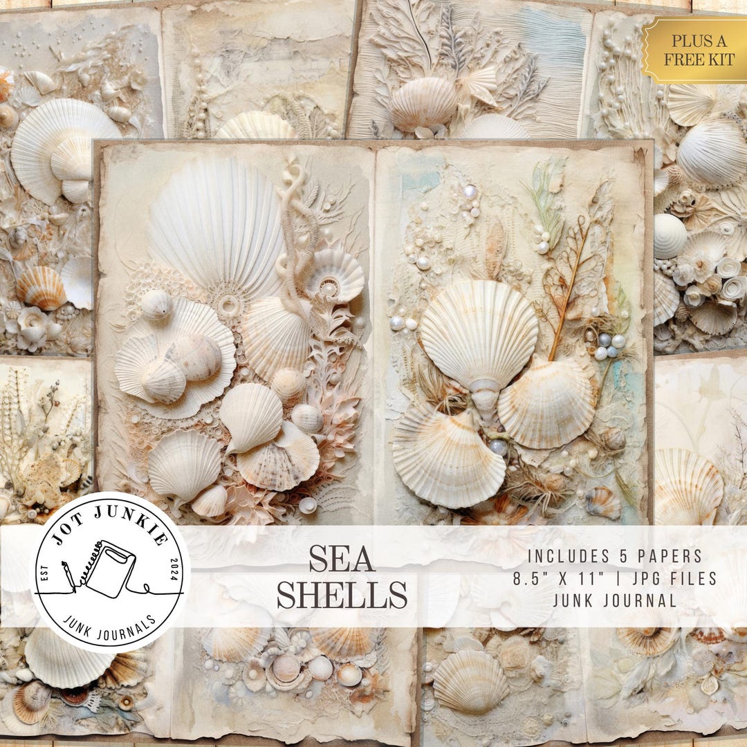 Journal Shell Case Sea Shell Junk Journal Papers Kit, Printable Digital Ocean Beach ...