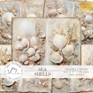 Sea Shell Junk Journal Papers Kit, páginas digitais imprimíveis à beira-mar da praia do oceano