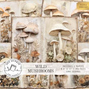 Mushrooms Junk Journal Papers Kit, Printable Digital Garden Botanical Forest Pages