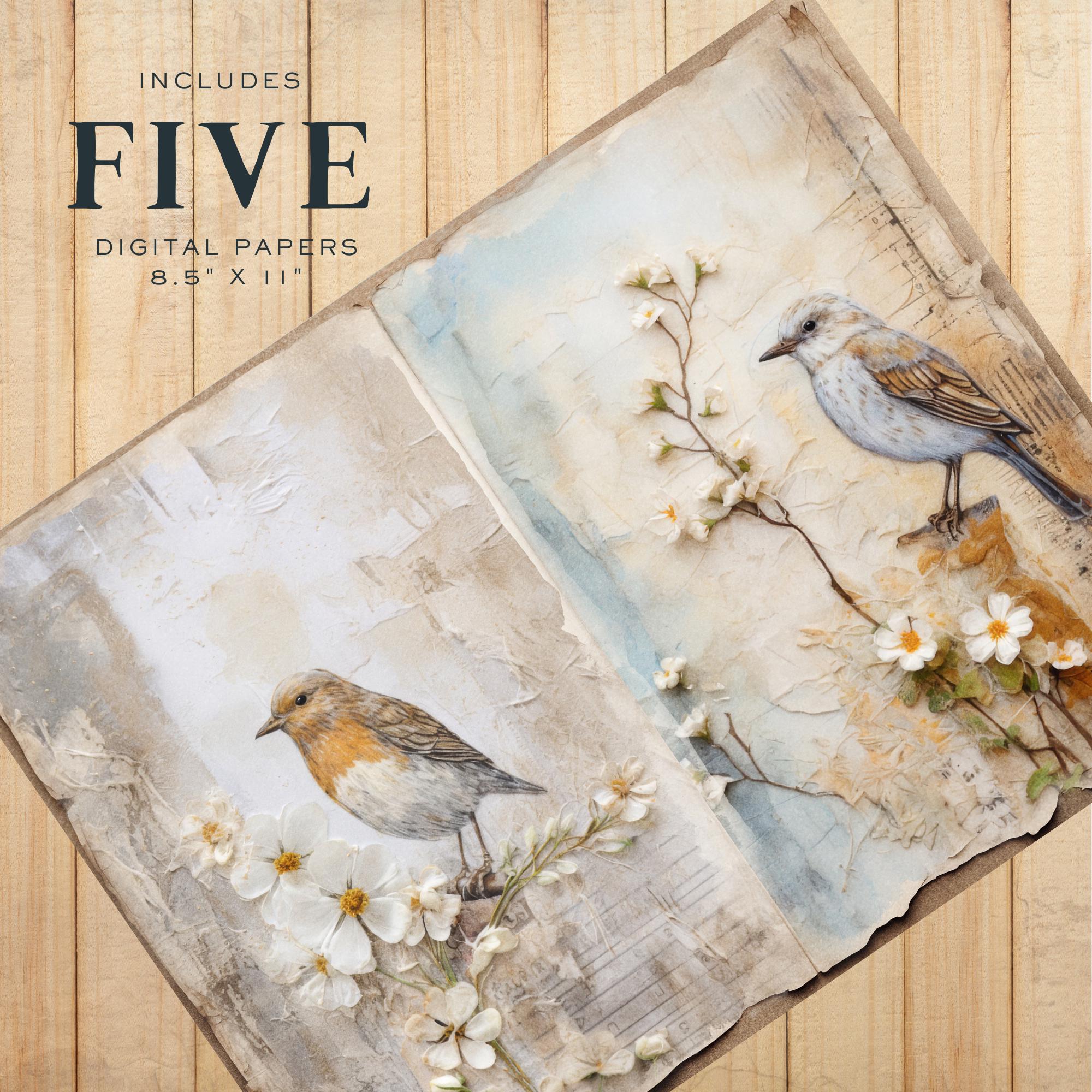 Vintage Bird Watercolor Junk Journal Kit, Digital Collage, Printable ...