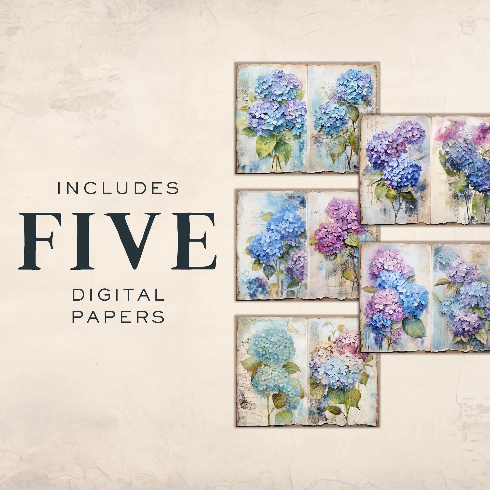 Hydrangea Junk Journal Kit, Printable Digital Garden Floral Ephemera ...