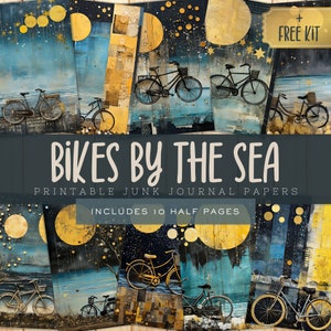 Seaside Bikes Junk Journal Kit Papiere, wunderliche Vintage Fahrrad Seiten, Scrapbooking druckbare Lieferungen, digitaler Download