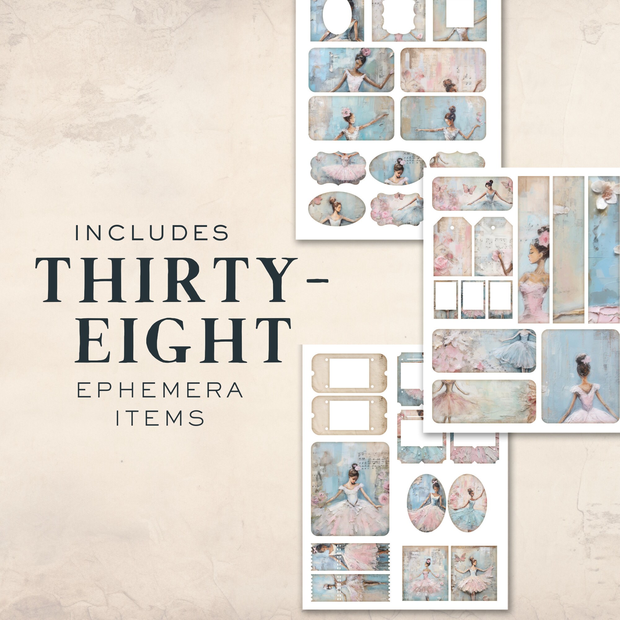 Ballerina Junk Journal Kit, Printable Digital Vintage Ephemera Folio ...